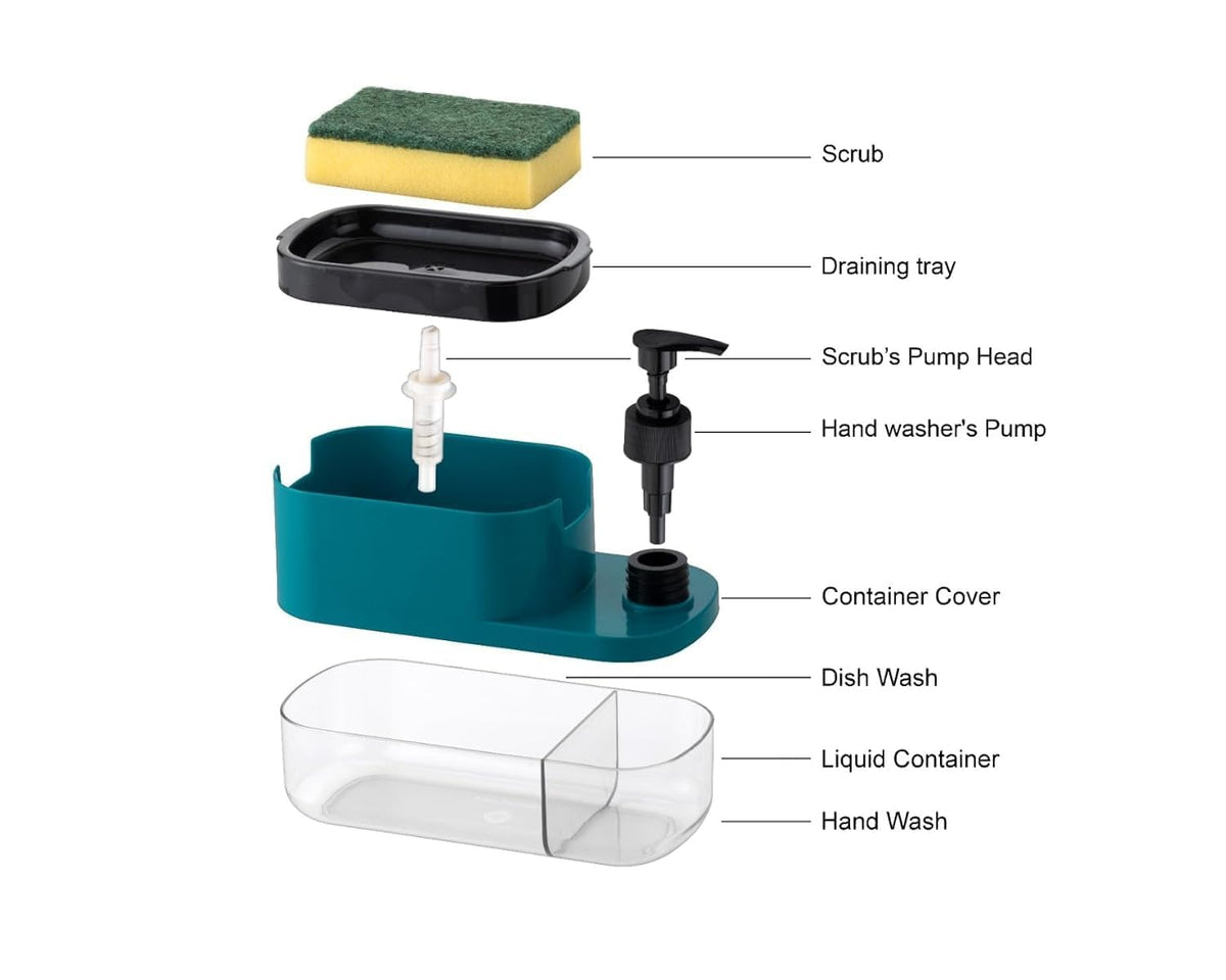 Leawall 3-in-1 Soap Dispenser with Sponge Holder – Bathroom Liquid Soap Pump for Kitchen Sink handwash Dispenser Bottle soap Dispenser for wash Basin Kitchen Accessories Items for Home (Multicolor)