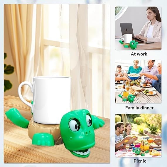 Turtle Cup Holder Coaster, 3D Funny Expression Turtle Coasters, Turtle Cup Holder, Coaster for Tea, Coffee and Wine Glasses, Home Decor and Kitchen Accessories (Green) (1)