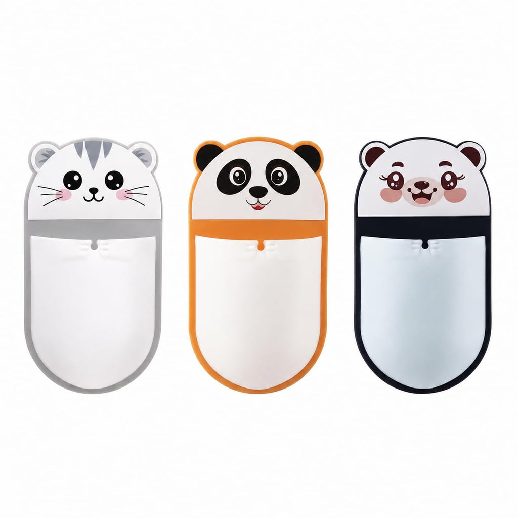 Wall Mounted Cartoon Storage Holder Pack of 3 | Self-Adhesive Bathroom & Desk Organizer | Cute Animal Toothbrush, Toothpaste & Stationery Holder | Waterproof Multipurpose Wall Pocket
