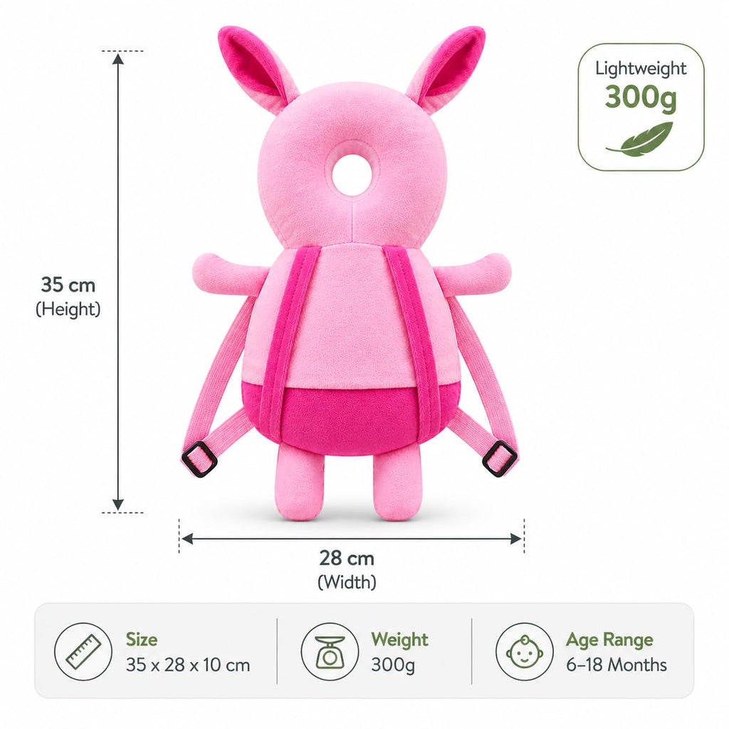 GLUN® 1 Piece Cute Bunny Rabbit Shape Soft Baby Head Protector Backpack, Cushioning, Adjustable Shoulder Belt, Head Protection for 6-15 Month Toddler Babies
