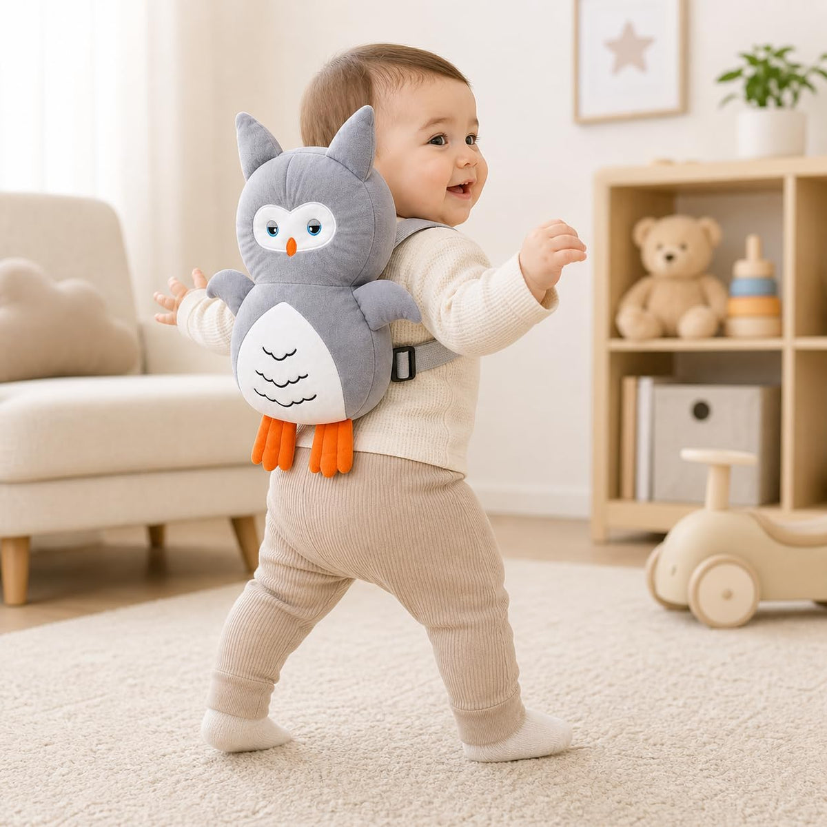 GLUN® 1 Piece Cute Bunny Rabbit Shape Soft Baby Head Protector Backpack, Cushioning, Adjustable Shoulder Belt, Head Protection for 6-15 Month Toddler Babies