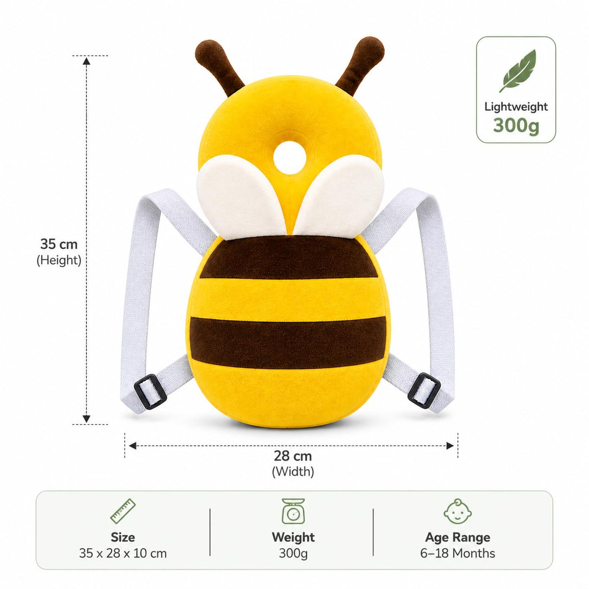 GLUN® 1 Piece Cute Bunny Rabbit Shape Soft Baby Head Protector Backpack, Cushioning, Adjustable Shoulder Belt, Head Protection for 6-15 Month Toddler Babies