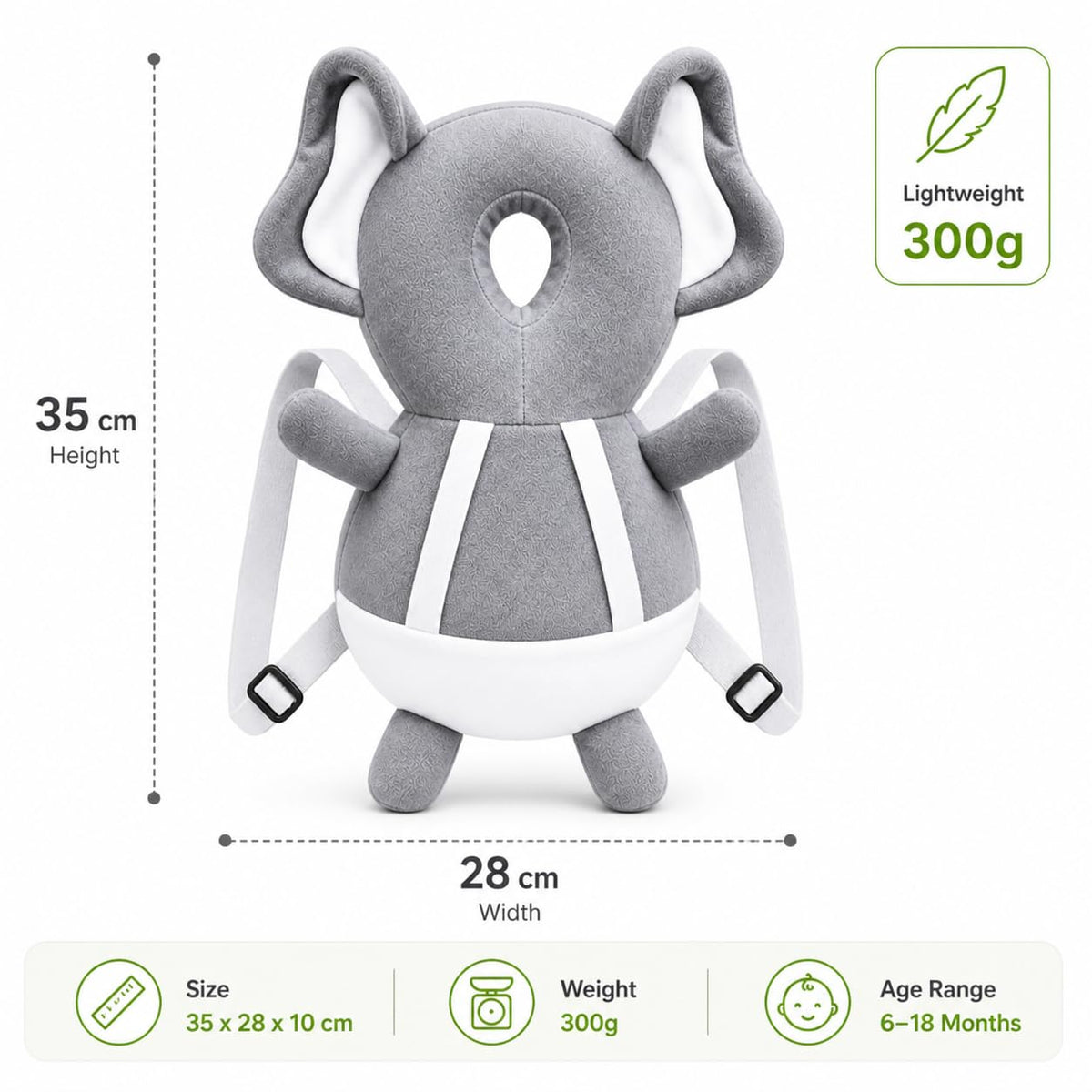 GLUN® 1 Piece Cute Bunny Rabbit Shape Soft Baby Head Protector Backpack, Cushioning, Adjustable Shoulder Belt, Head Protection for 6-15 Month Toddler Babies