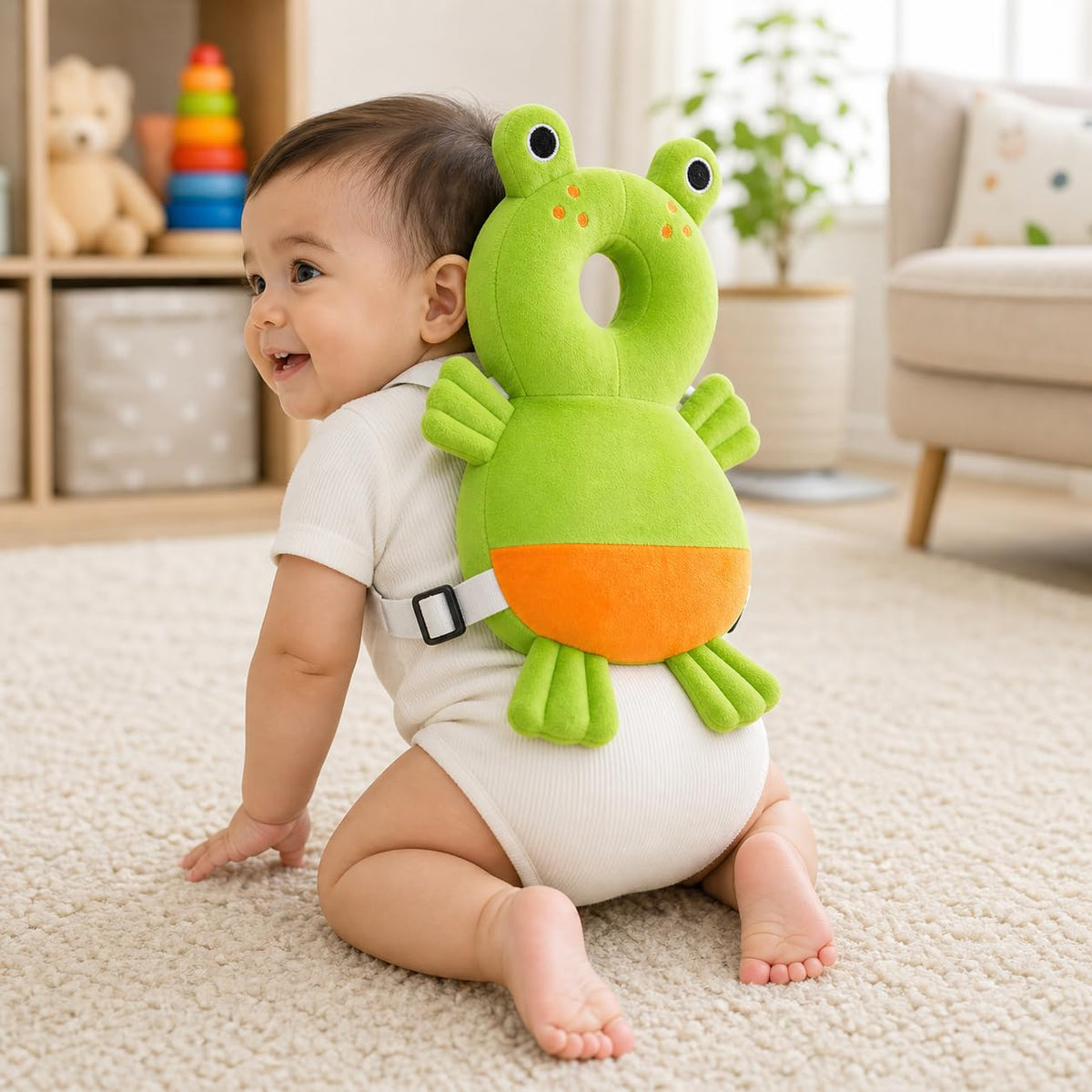 GLUN® 1 Piece Cute Bunny Rabbit Shape Soft Baby Head Protector Backpack, Cushioning, Adjustable Shoulder Belt, Head Protection for 6-15 Month Toddler Babies