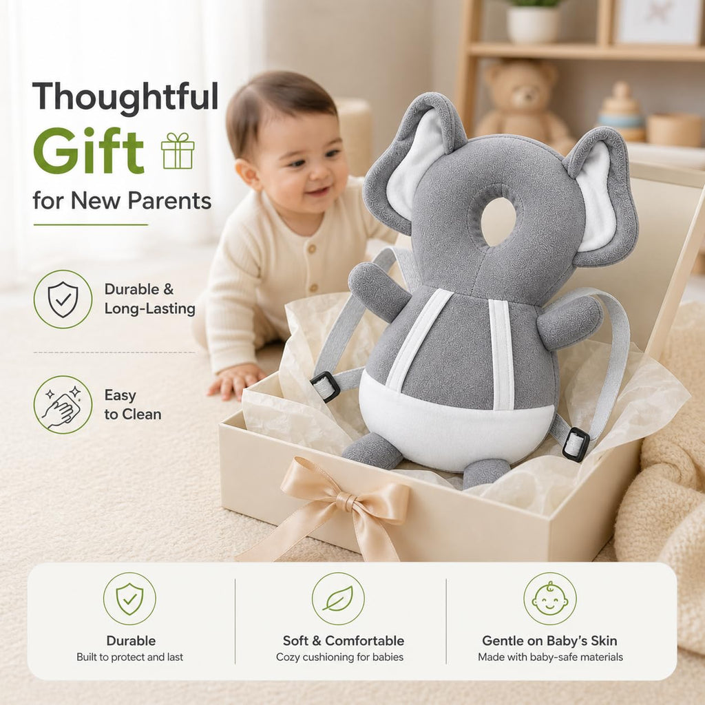 GLUN® 1 Piece Cute Bunny Rabbit Shape Soft Baby Head Protector Backpack, Cushioning, Adjustable Shoulder Belt, Head Protection for 6-15 Month Toddler Babies