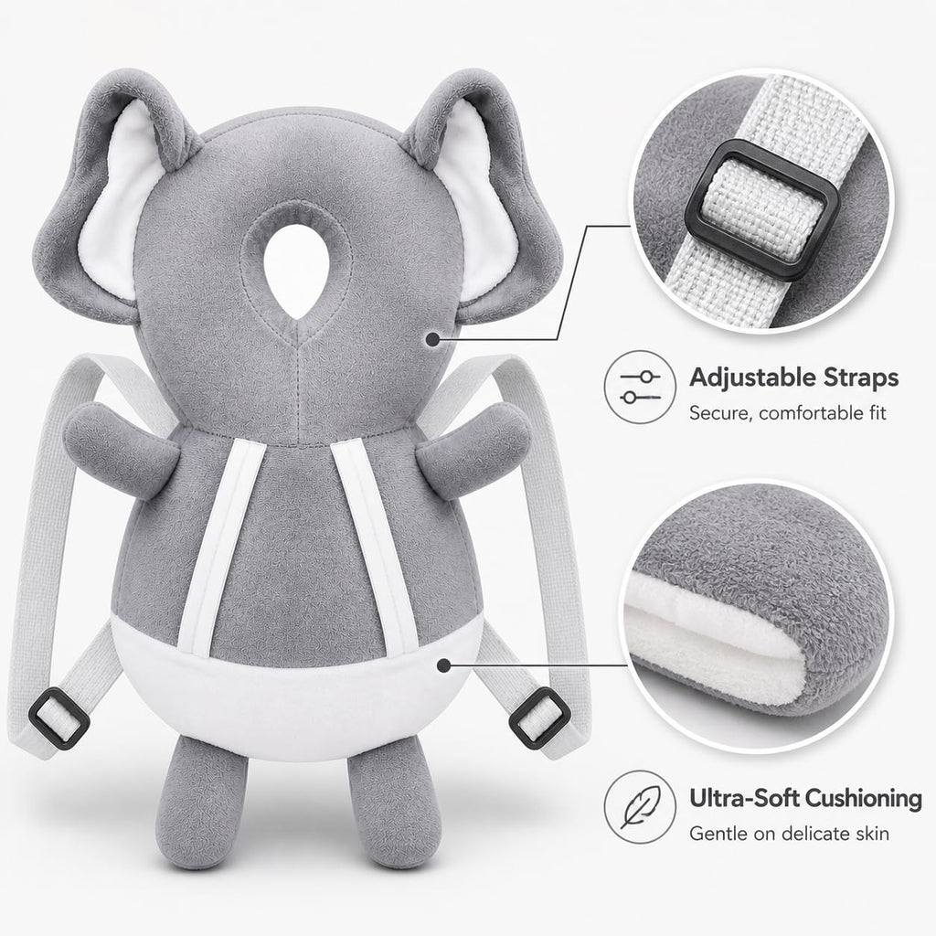 GLUN® 1 Piece Cute Bunny Rabbit Shape Soft Baby Head Protector Backpack, Cushioning, Adjustable Shoulder Belt, Head Protection for 6-15 Month Toddler Babies