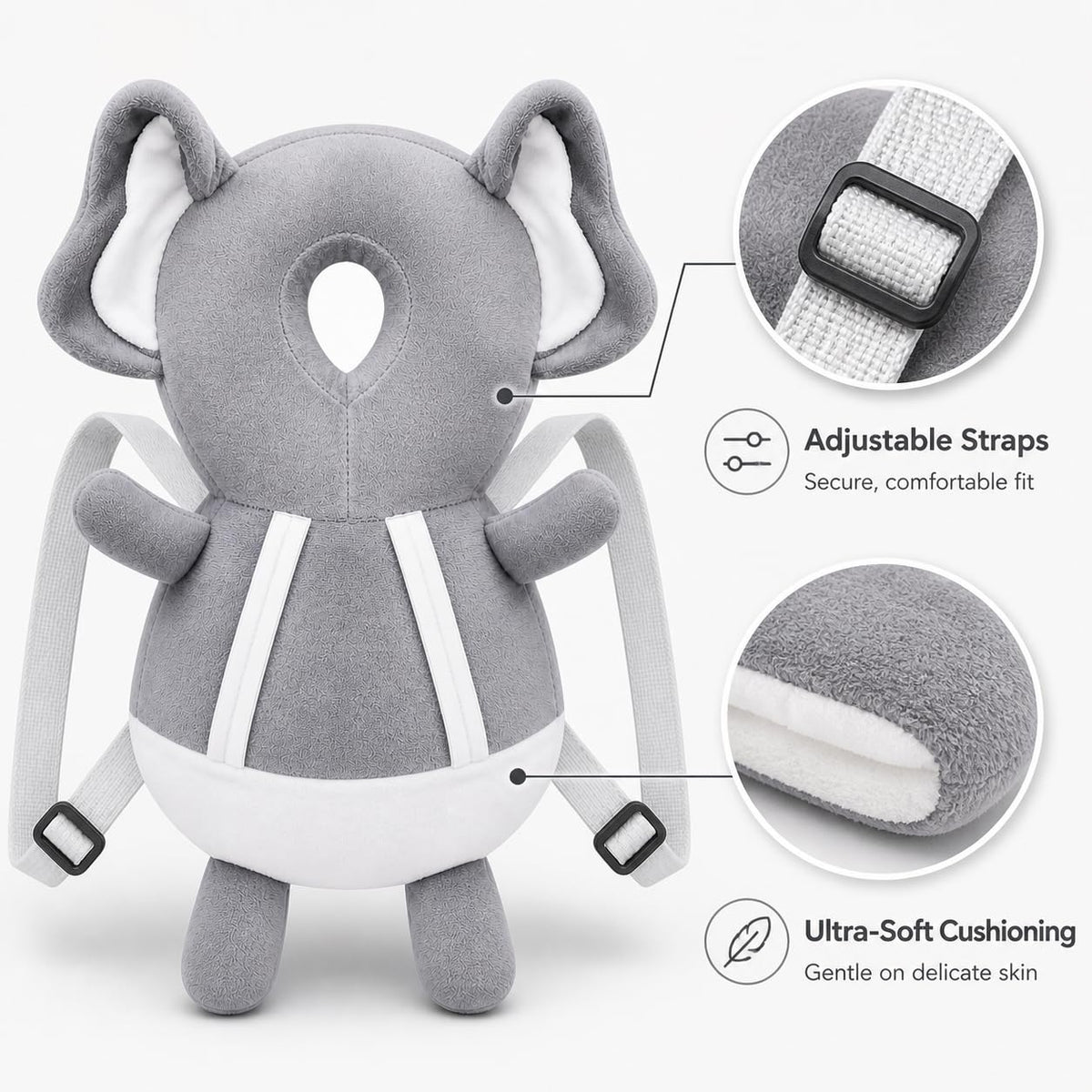 GLUN® 1 Piece Cute Bunny Rabbit Shape Soft Baby Head Protector Backpack, Cushioning, Adjustable Shoulder Belt, Head Protection for 6-15 Month Toddler Babies