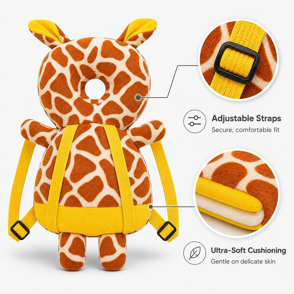 GLUN® 1 Piece Cute Bunny Rabbit Shape Soft Baby Head Protector Backpack, Cushioning, Adjustable Shoulder Belt, Head Protection for 6-15 Month Toddler Babies