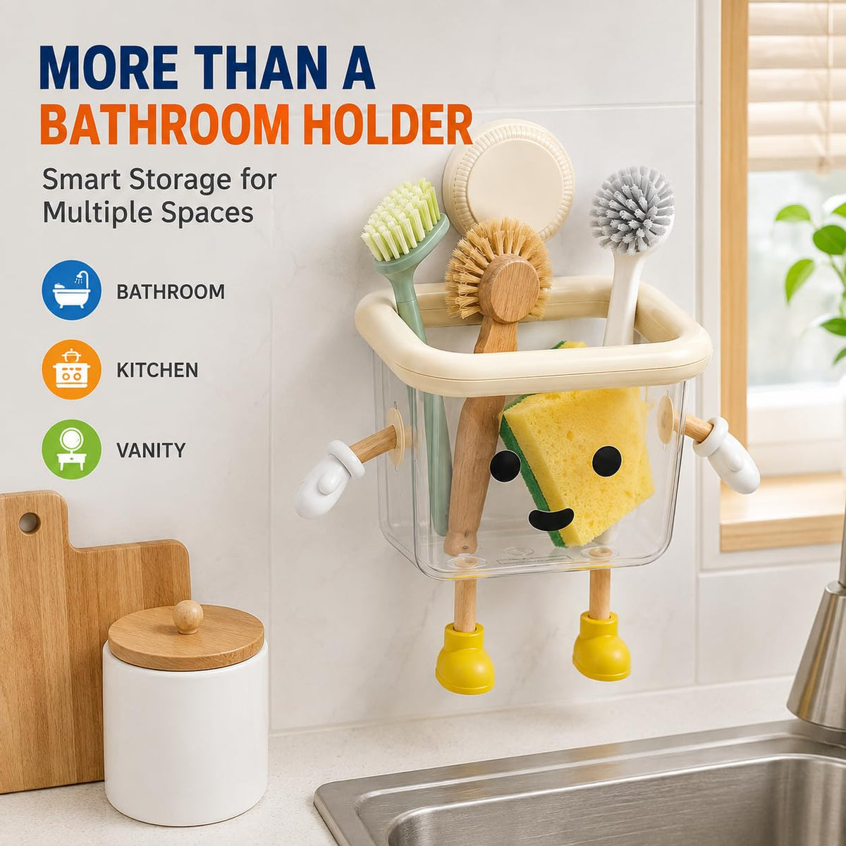Cartoon Toothbrush Holder, Wall Mount Bathroom Storage Organizer