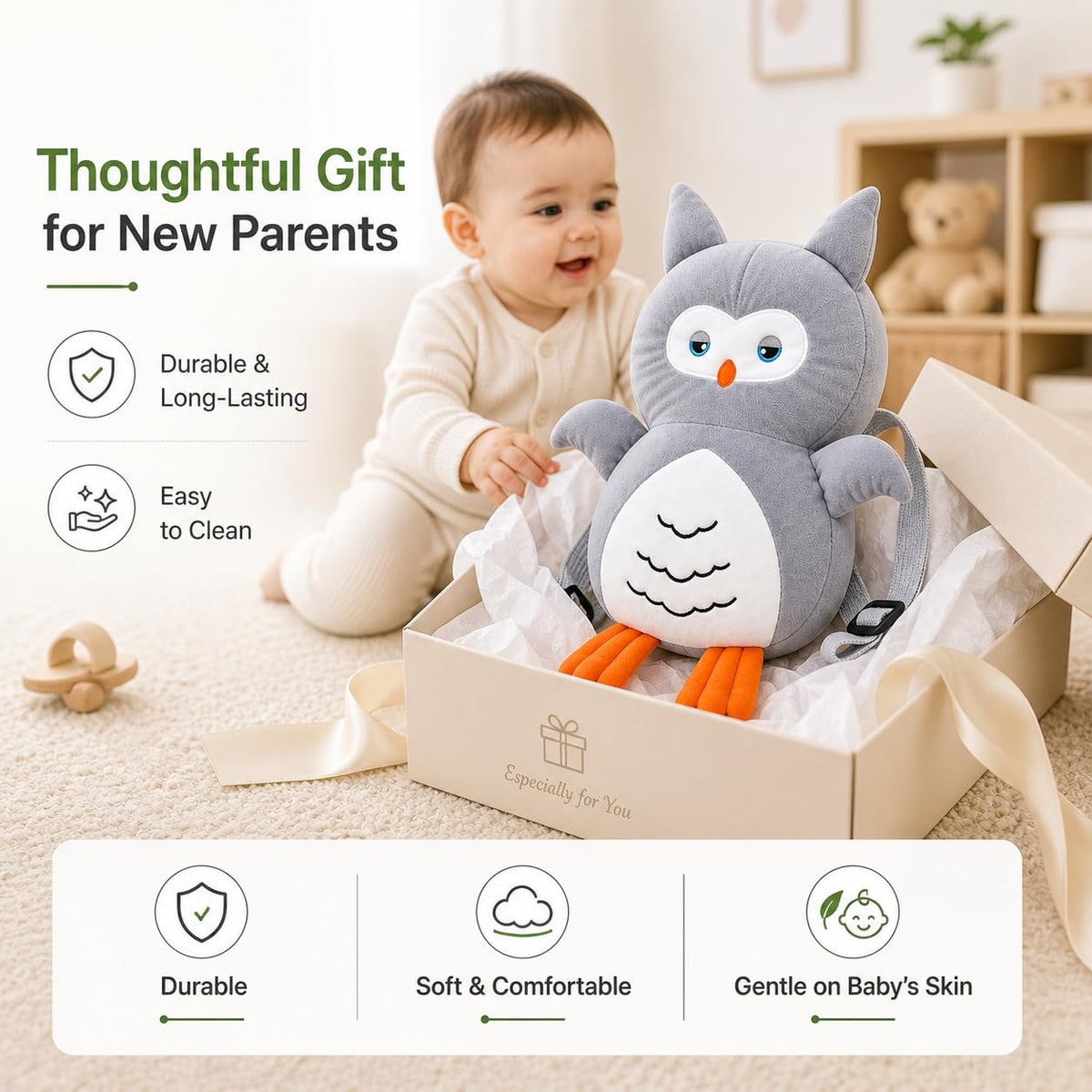 GLUN® 1 Piece Cute Bunny Rabbit Shape Soft Baby Head Protector Backpack, Cushioning, Adjustable Shoulder Belt, Head Protection for 6-15 Month Toddler Babies