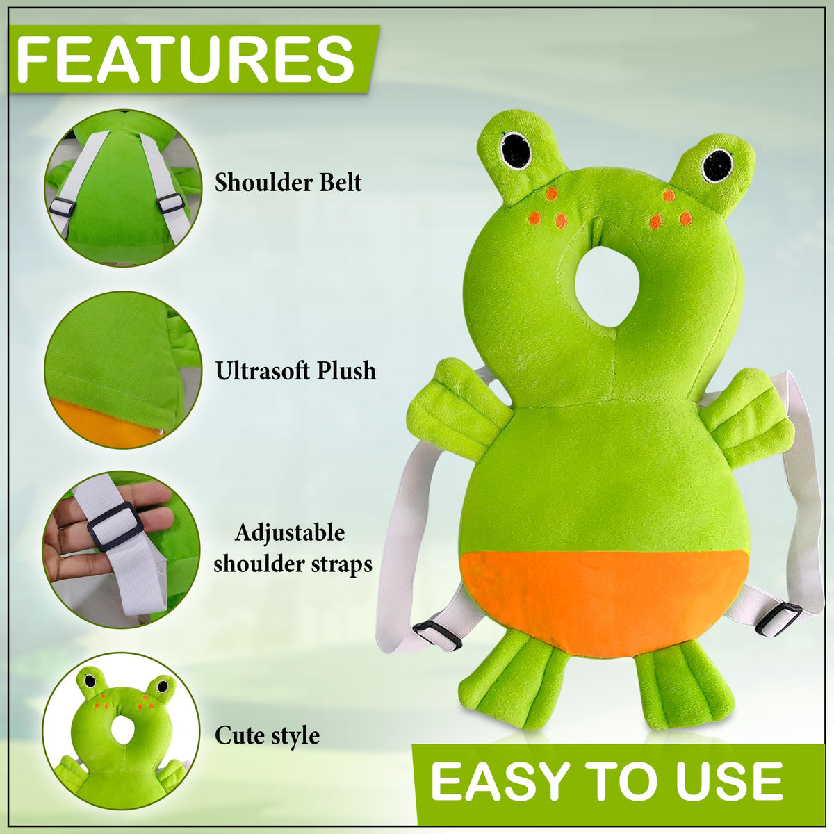 GLUN® 1 Piece Cute Bunny Rabbit Shape Soft Baby Head Protector Backpack, Cushioning, Adjustable Shoulder Belt, Head Protection for 6-15 Month Toddler Babies