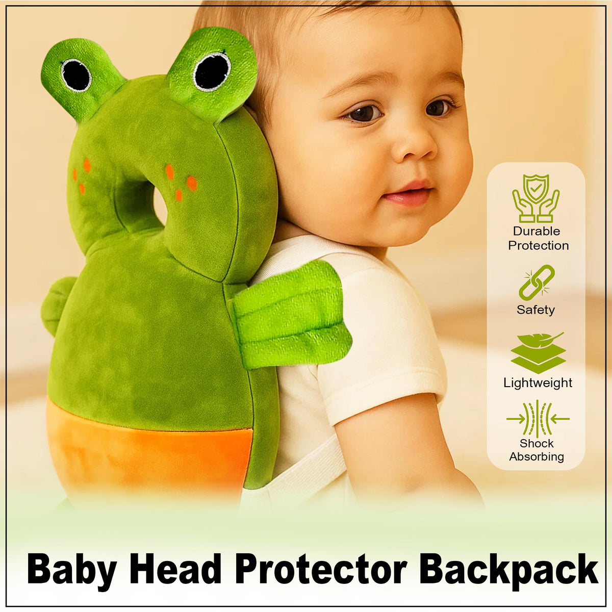 GLUN® 1 Piece Cute Bunny Rabbit Shape Soft Baby Head Protector Backpack, Cushioning, Adjustable Shoulder Belt, Head Protection for 6-15 Month Toddler Babies