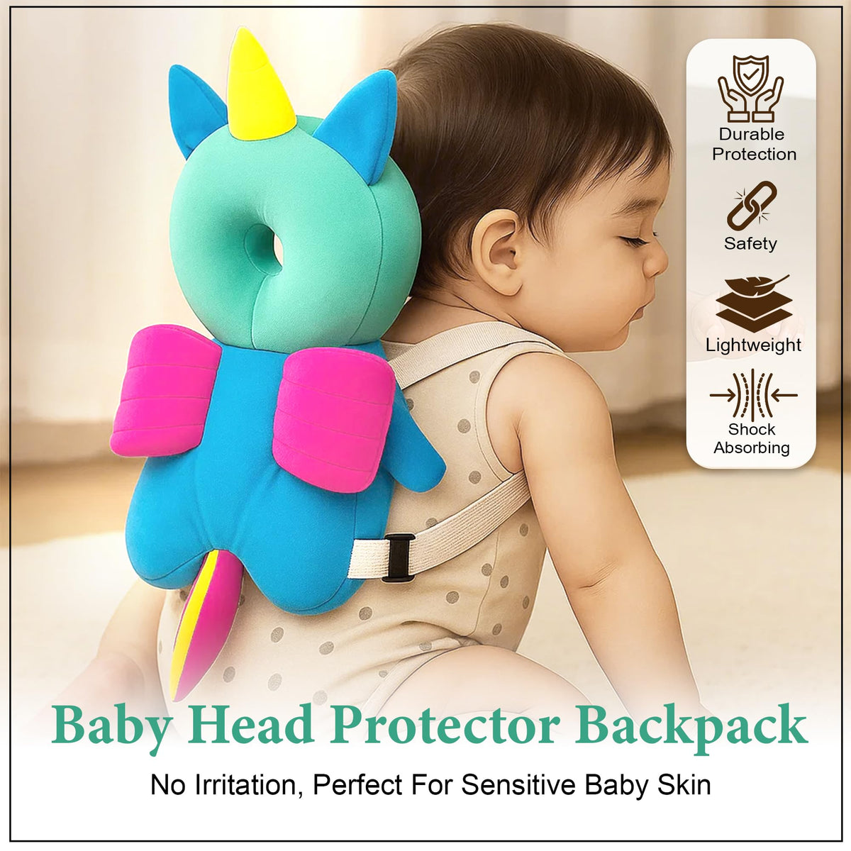 GLUN® 1 Piece Cute Bunny Rabbit Shape Soft Baby Head Protector Backpack, Cushioning, Adjustable Shoulder Belt, Head Protection for 6-15 Month Toddler Babies