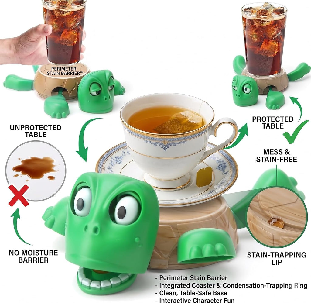Turtle Cup Holder Coaster, 3D Funny Expression Turtle Coasters, Turtle Cup Holder, Coaster for Tea, Coffee and Wine Glasses, Home Decor and Kitchen Accessories (Green) (1)